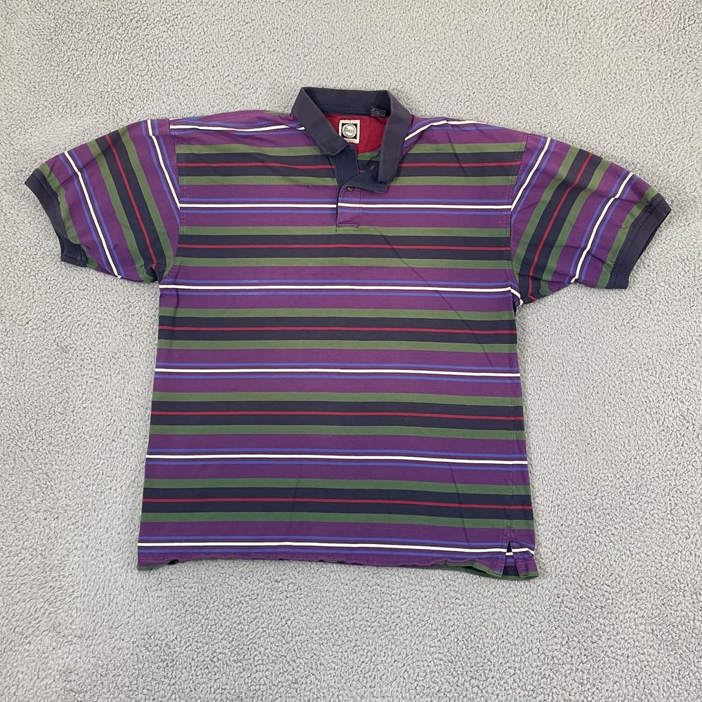 VTG G.H. Bass & Co. Polo Men XL Purple Striped Short Sleeve